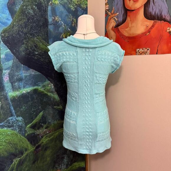 y2k aqua knit cowl neck cap sleeve top stretchy coquette style - Picture 3 of 6